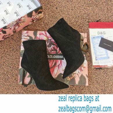 Dolce  &  Gabbana Heel 10.5cm Leather Ankle Boots Suede Black with Black Metal DG Heel 2021